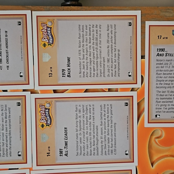 1990 Upper Deck Baseball Heros Nolan Ryan cards 10-18 - Picture 14 of 15